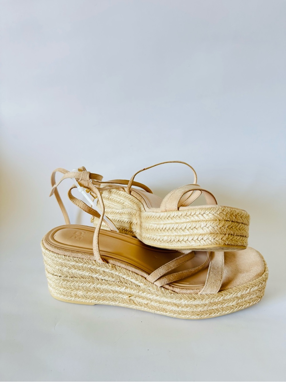 bp Neutral Tan Espadrille Wedge Sandals with Ankle Tie
